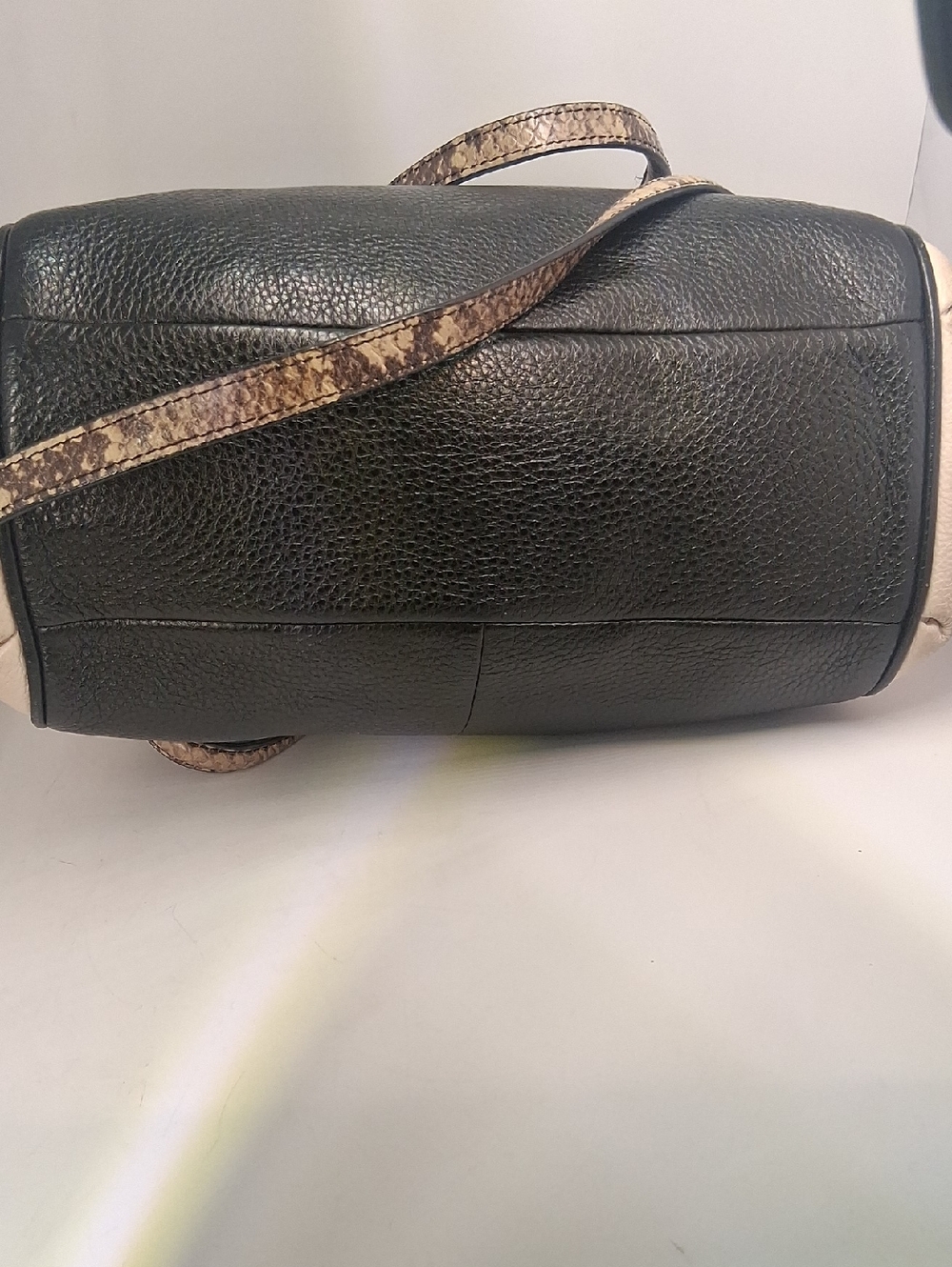 Coach Black & Cream Pebbled Leather Crossbody with Snake-Print Trim - Picture 5 of 10